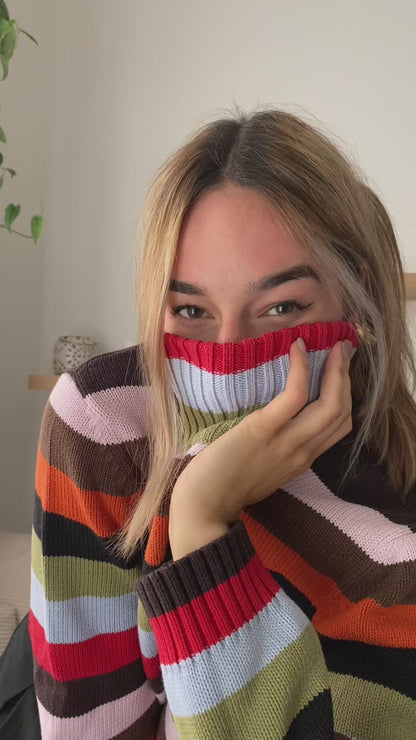 Gestreifter Retro Rollkragenpullover bunt, Blockstreifen, S-L