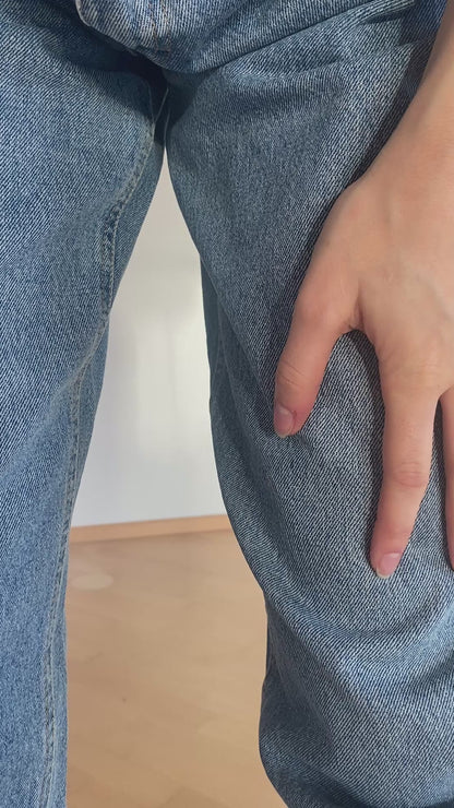 Vintage Sasch Retro Jeans in denim blau mit Stickerei Verzierung, M