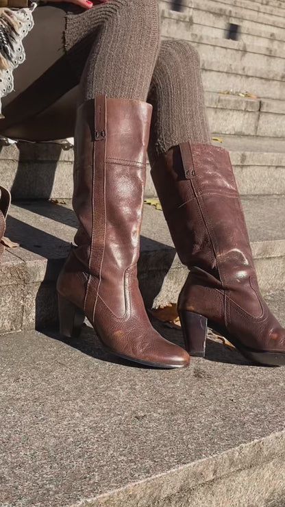 Vagabond Lederstiefel Langschaft mit Absatz in dunkelbraun, Gr. 39