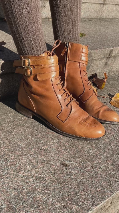 Massimo Dutti Brogue Stiefeletten cognac braun in Schnüroptik, Gr. 40