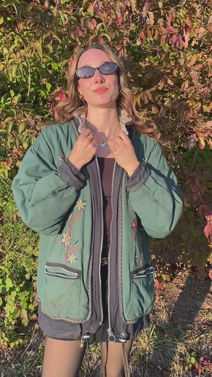 Vintage Skijacke Snow Retro Stil CANYON grün oversize, M,L,XL