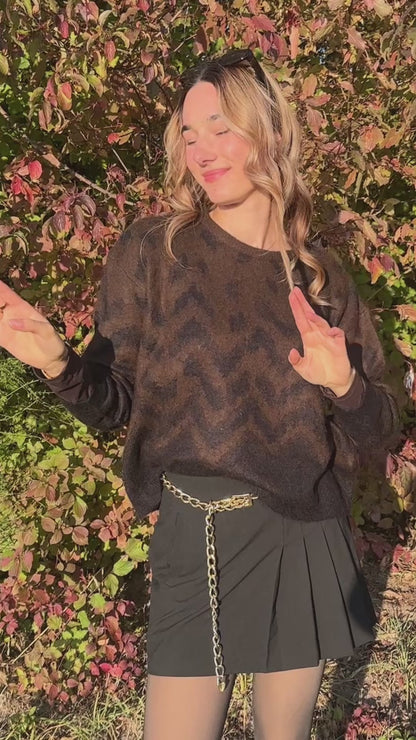 Luisa Cerano lockerer Mohair-Strickpullover in braun-schwarz, S,M,L